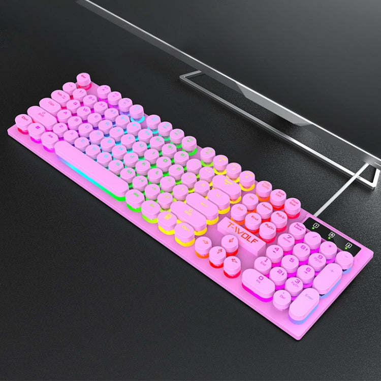 T-WOLF T80 104-Keys RGB Illuminated Office Game Wired Punk Retro Keyboard