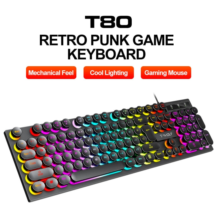 T-WOLF T80 104-Keys RGB Illuminated Office Game Wired Punk Retro Keyboard My Store