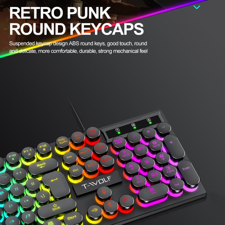 T-WOLF T80 104-Keys RGB Illuminated Office Game Wired Punk Retro Keyboard My Store