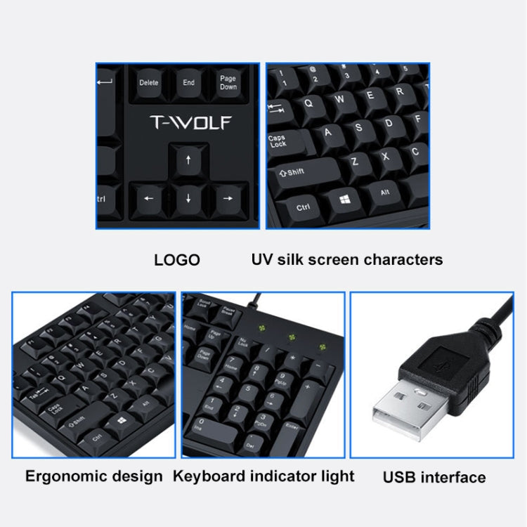 T-WOLF 104-keys USB Computer Office Home Wired Keyboard My Store