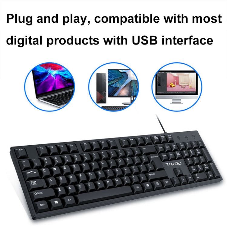 T-WOLF 104-keys USB Computer Office Home Wired Keyboard My Store