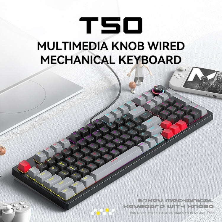 T-WOLF T50 97-keys RGB Luminous Color-Matching Game Mechanical Keyboard with Knob