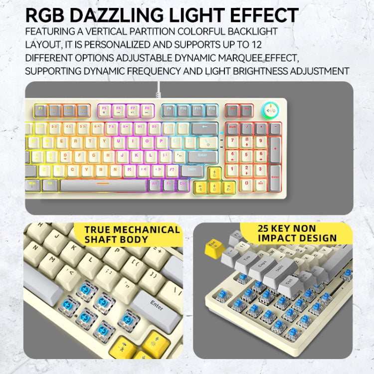 T-WOLF T50 97-keys RGB Luminous Color-Matching Game Mechanical Keyboard with Knob