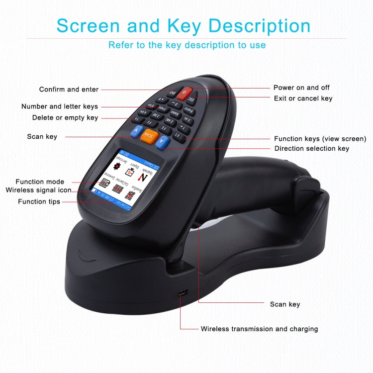 Wireless Barcode Reader Scanner Data Collector With 2.2-Inch LCD Screen Reluova