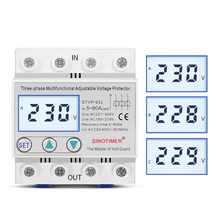 3-phase 380V LCD Self-resetting Adjustable Surge Voltage Protector