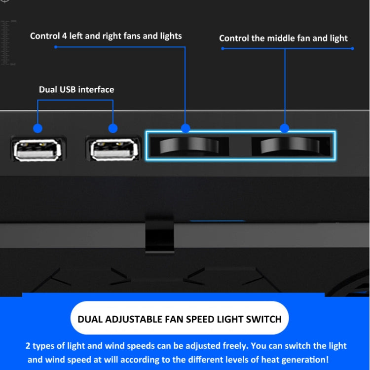 NUOXI 5 Fans Laptop Radiator Bracket Height Adjustable with Dual USB Ports My Store