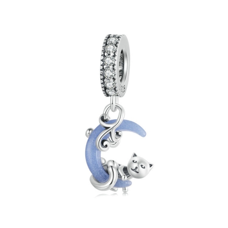 S925 Sterling Silver Luminous Cute Moon Cat DIY Pendant Beads My Store