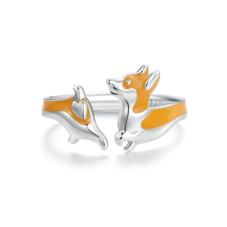 S925 Sterling Silver Platinum-plated Cute Naughty Corgi Pet Adjustable Open Ring My Store