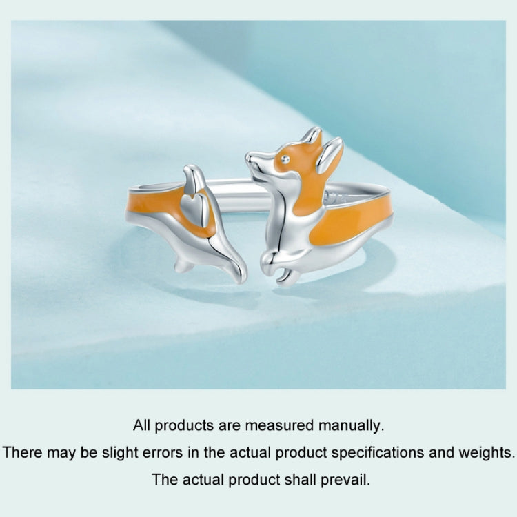 S925 Sterling Silver Platinum-plated Cute Naughty Corgi Pet Adjustable Open Ring My Store