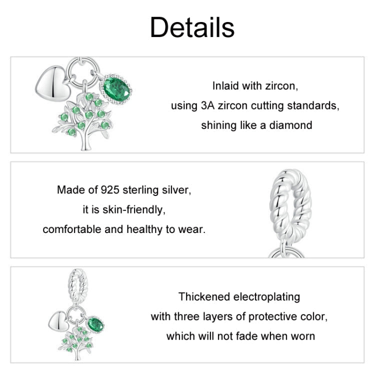 S925 Sterling Silver Platinum Plated Zircon Tree of Life DIY Pendant My Store