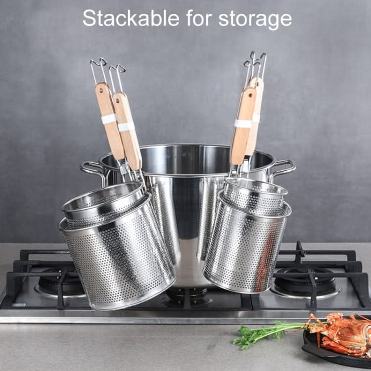 Household Stainless Steel Wooden Handle Spoon Kitchen Filtering Powder Oil Leakage Frying Basket Reluova