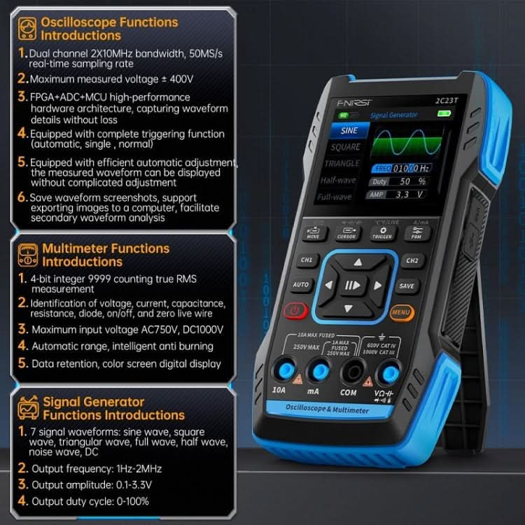 FNIRSI 3 In 1 Handheld Digital Oscilloscope Dual-Channel Multimeter Reluova