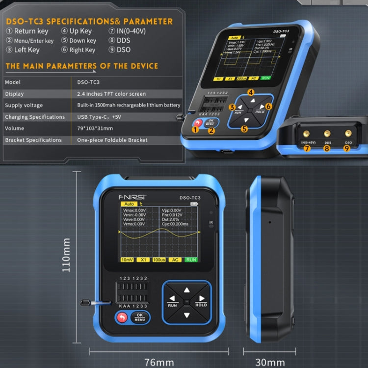 FNIRSI 3 In 1 Handheld Digital Oscilloscope LCR Transistor Tester Reluova