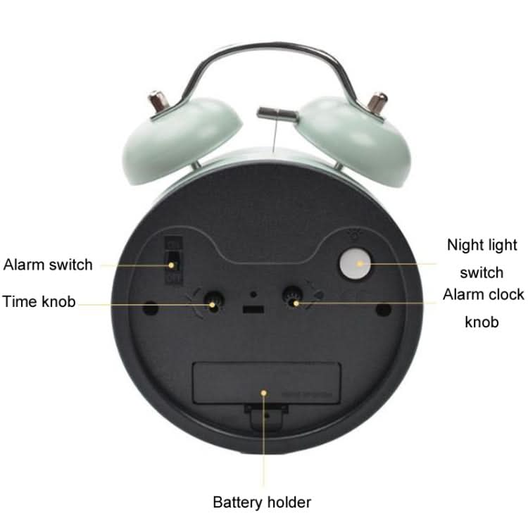 4 inch Early Learning Dual Ring Round Alarm Clock Student Bedside Metal Alarm Bell(White)-Reluova