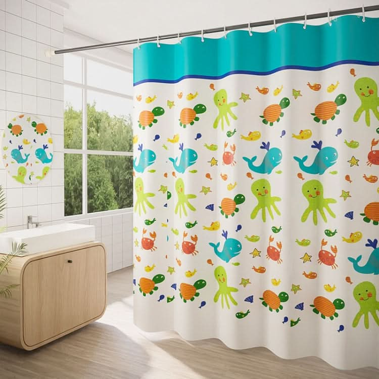 220x200cm Thickened Polyester Fabric Printed Shower Curtain Cute Cartoon Waterproof Curtain With Hooks-Reluova