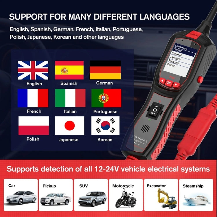 JDiag 6-30V Electrical Detector Fuel Injector Signal Detection Vehicle System Diagnosis