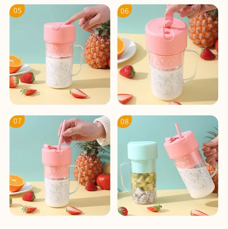 420ml 6 Blades Straw Juice Cup USB Charging Portable Fruit Juicer Smoothie Maker(Green)-Reluova