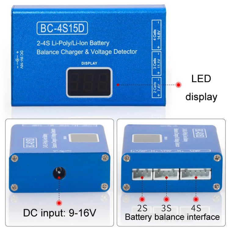 Li-Ion Battery LED Digital Display Balance Charging Case With Power Supply, US Plug Reluova