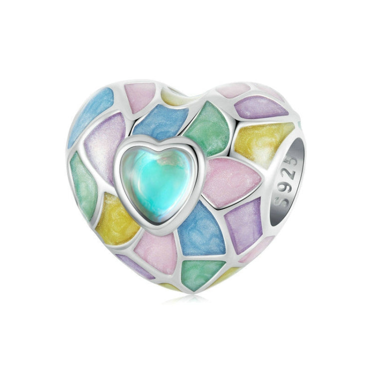 S925 Sterling Silver Platinum Plated Neon Color Love Heart-Shaped DIY Beads