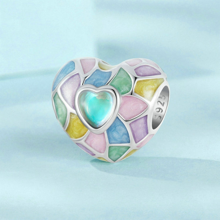 S925 Sterling Silver Platinum Plated Neon Color Love Heart-Shaped DIY Beads