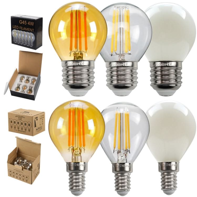 6pcs /Box G45 Bulb LED Lamp Fixture Illuminator Vintage Filament Lights, Style: Transparent Small Screw(220V 4W)-Reluova