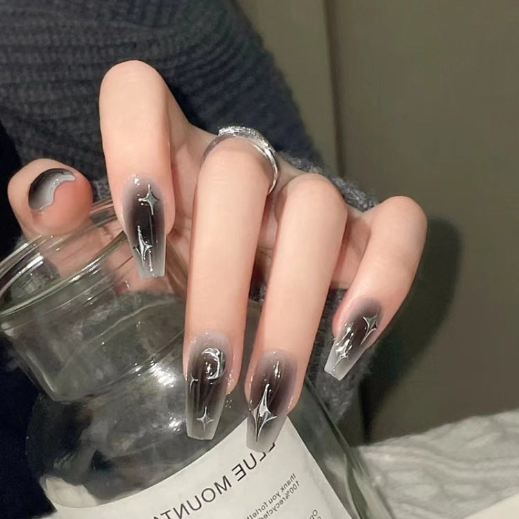 24pcs /Box  Press On Nails Dark Star and Moon Series False Nails Mid-Length Ballet Nails My Store