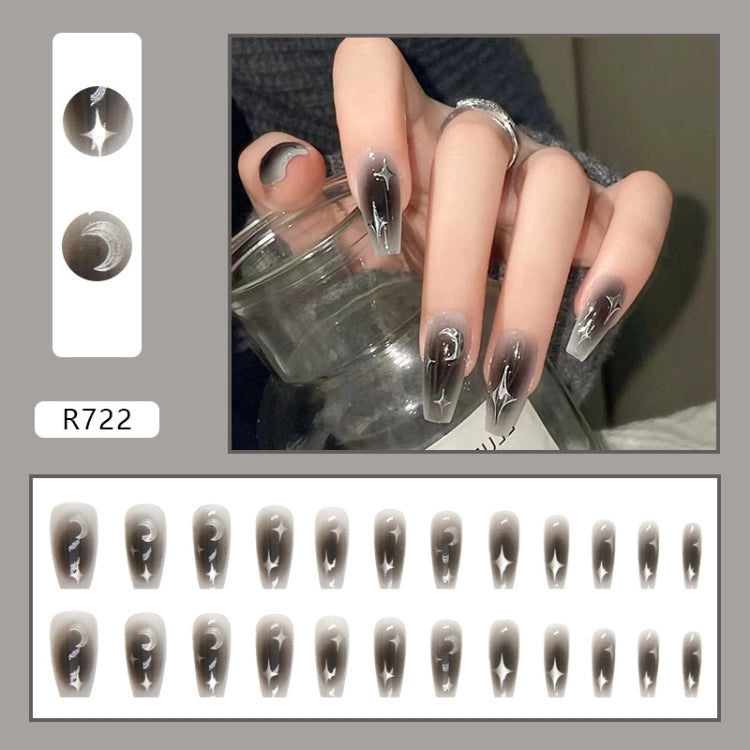 24pcs /Box  Press On Nails Dark Star and Moon Series False Nails Mid-Length Ballet Nails