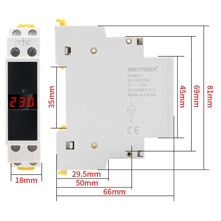 SINOTIMER SDM011 Modular Din Rail Type AC Single-Phase Digital Voltmeter Electronic Instrumentation Reluova