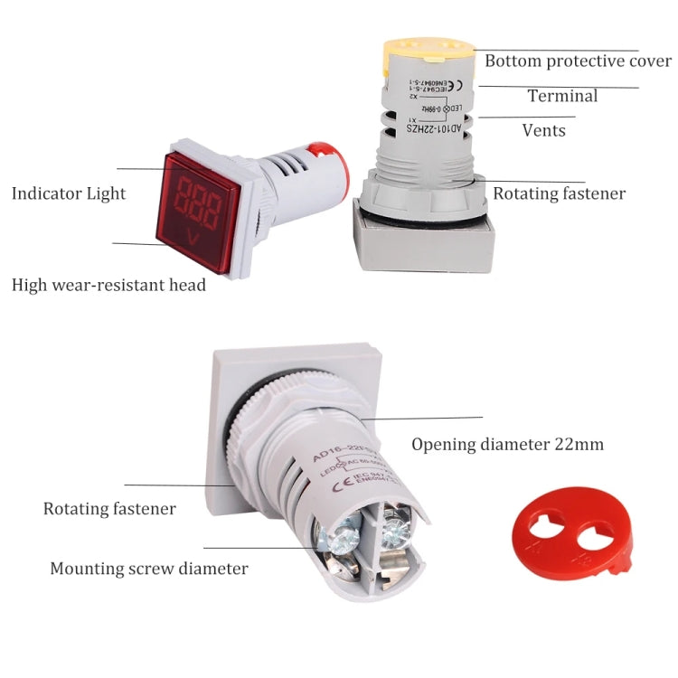 SINOTIMER ST17V AC Voltage Signal Indicator 22mm Square LED Digital Display Voltage Head AC 60-500V Reluova