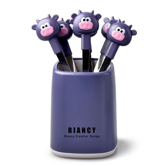 7 In 1 Household Cartoon Stainless Steel Fruit Fork Restaurant Cake Snack Cookie Forks(RB573 Calf Blue Purple)-Reluova