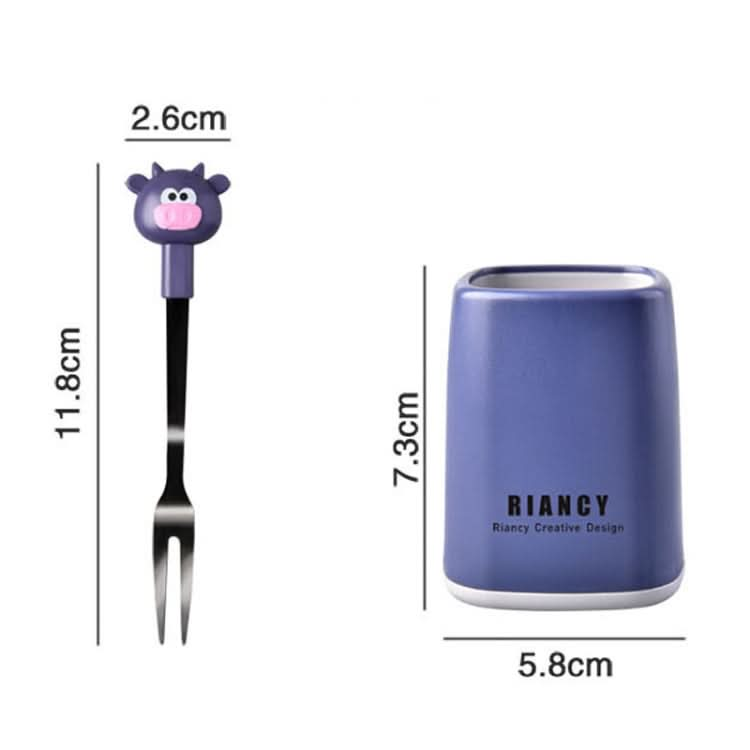 7 In 1 Household Cartoon Stainless Steel Fruit Fork Restaurant Cake Snack Cookie Forks(RB573 Calf Blue Purple)-Reluova