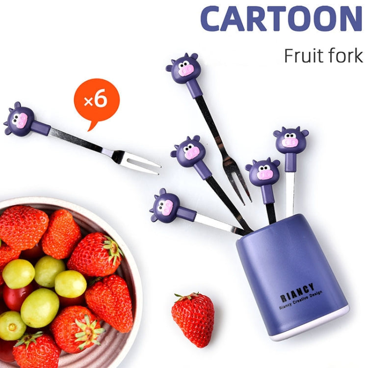 7 In 1 Household Cartoon Stainless Steel Fruit Fork Restaurant Cake Snack Cookie Forks(RB709 Pig Pink)-Reluova