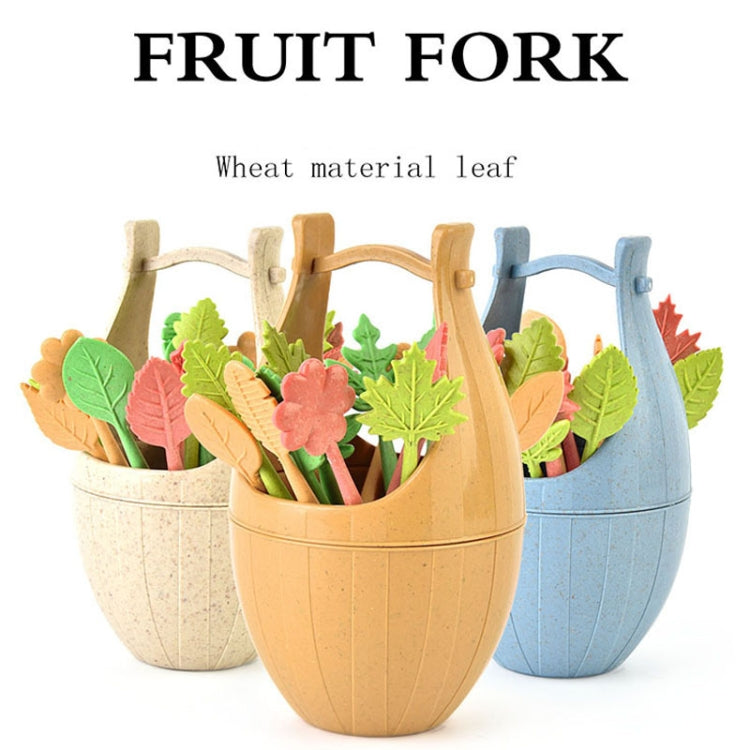 16pcs Fruit Forks + 1pc Barrel Mini Wheat Fiber Material Tableware Set Snack Dessert Forks(Brown)-Reluova