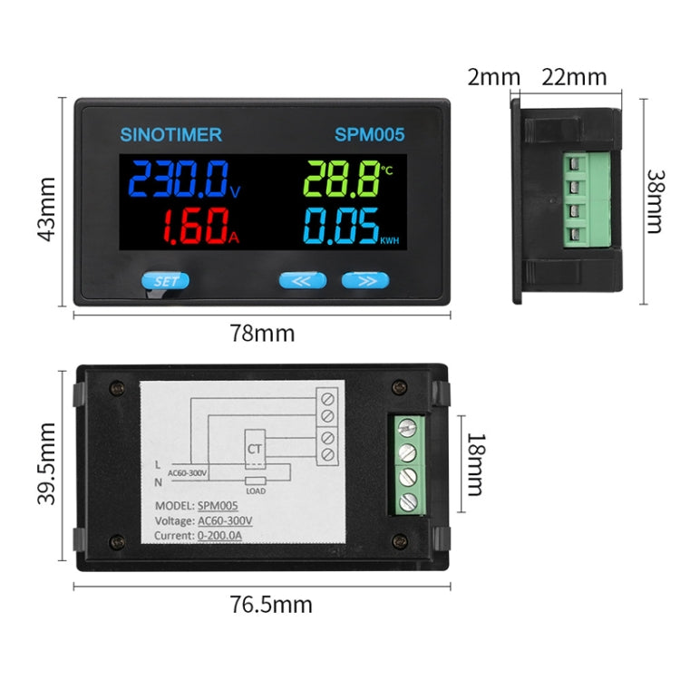 SINOTIMER SPM005 AC Digital Display Voltage Current Power Electricity Multifunctional Monitoring Meter Reluova