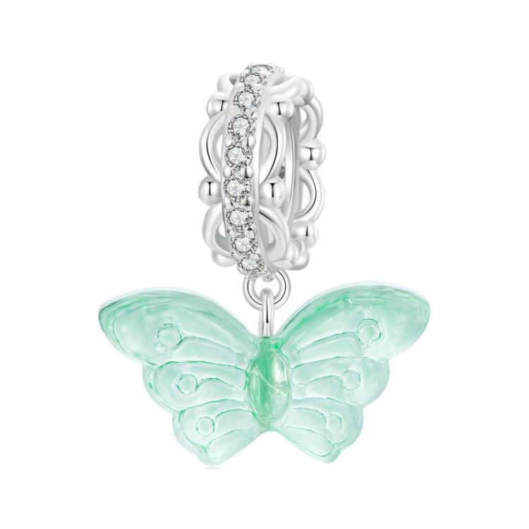 S925 Sterling Silver Platinum Plated Zircon Butterfly Glass DIY Pendant My Store