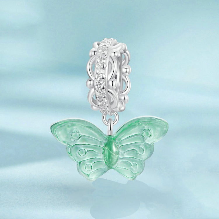 S925 Sterling Silver Platinum Plated Zircon Butterfly Glass DIY Pendant