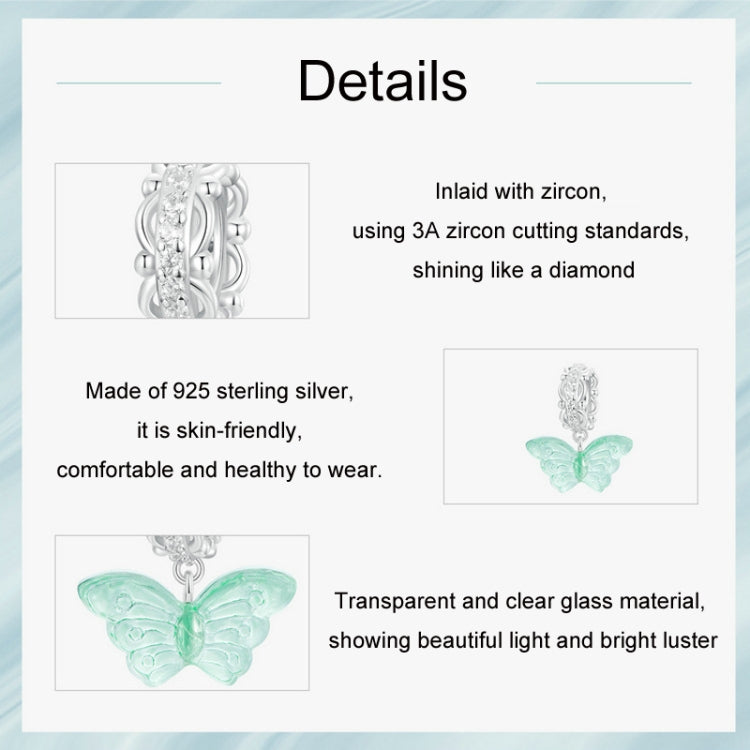 S925 Sterling Silver Platinum Plated Zircon Butterfly Glass DIY Pendant