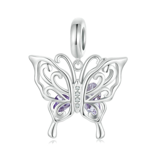 S925 Sterling Silver Platinum Plated Hollow Butterfly Pattern DIY Beads