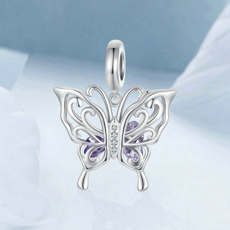 S925 Sterling Silver Platinum Plated Hollow Butterfly Pattern DIY Beads