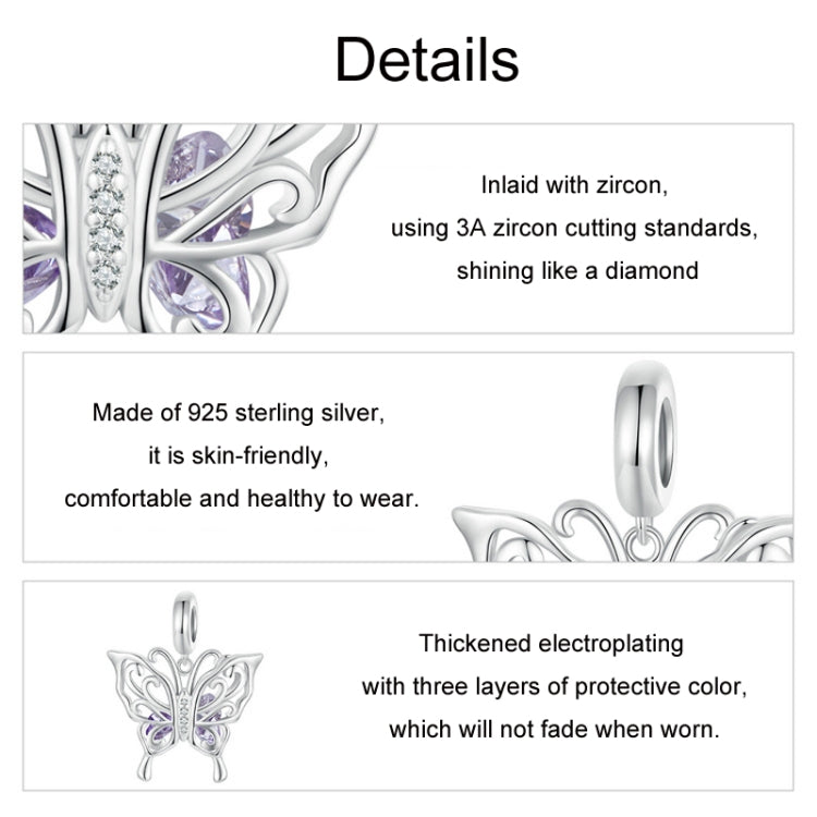 S925 Sterling Silver Platinum Plated Hollow Butterfly Pattern DIY Beads My Store