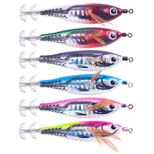 6colors /Set HENGJIA Luminous Horizontal Round Belly Shrimp Octopus Bait Wooden Shrimp Fake Bait Reluova