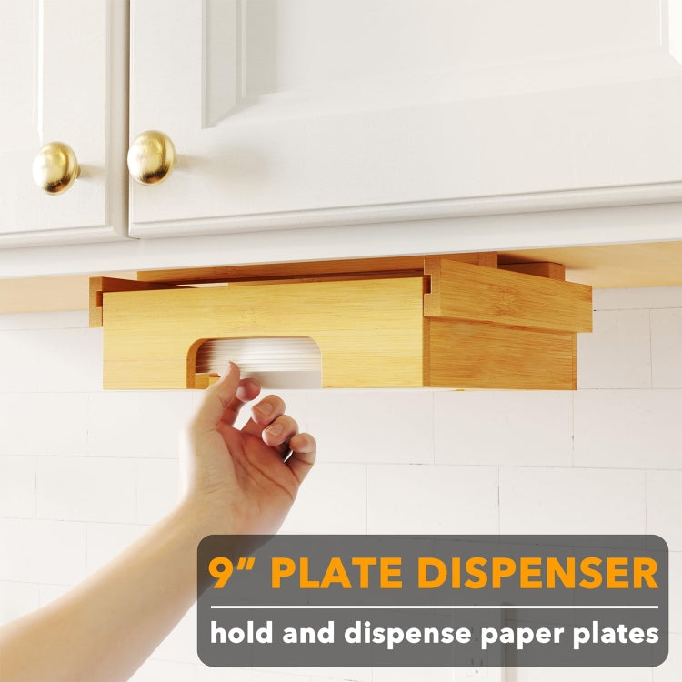 9-inch Paper Plate Dispenser Under Cabinet Bamboo Plates Holder Kitchen Storage Rack 24 x 26.5 x 6.5(Black)-Reluova