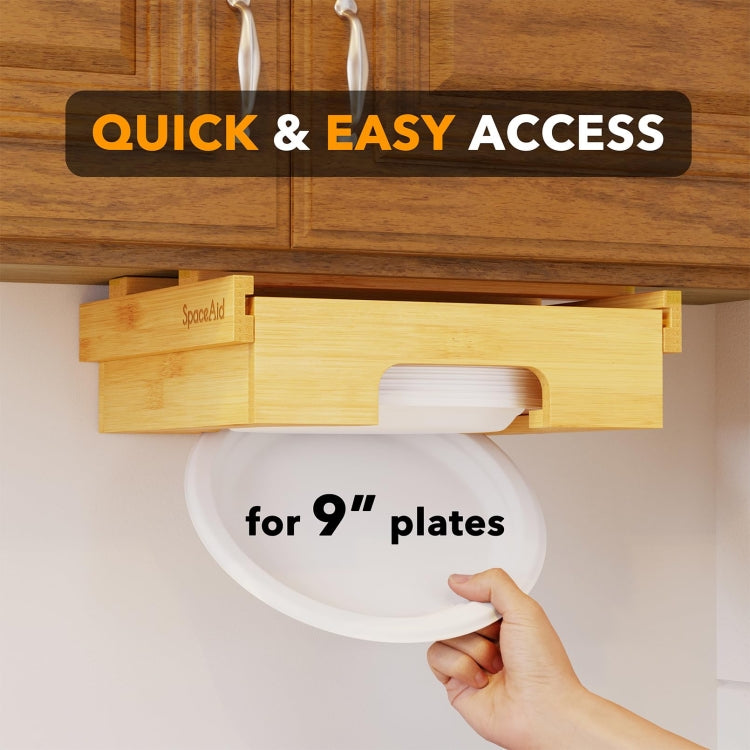 9-inch Paper Plate Dispenser Under Cabinet Bamboo Plates Holder Kitchen Storage Rack 24 x 26.5 x 6.5(Black)-Reluova