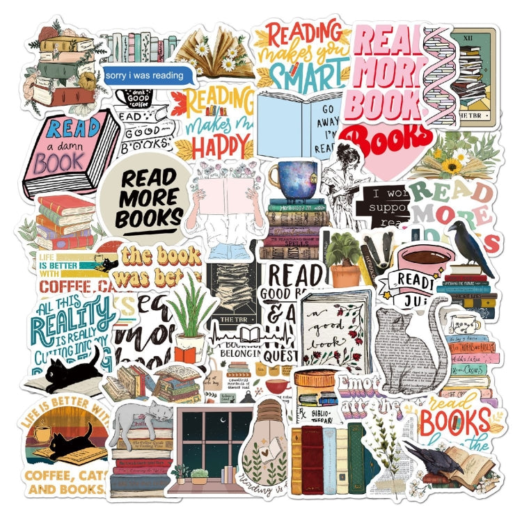 50pcs /pack Book Reading Waterproof Graffiti Stickers Cartoon Kids DIY Skateboard Luggage Stickers(50A)-Reluova