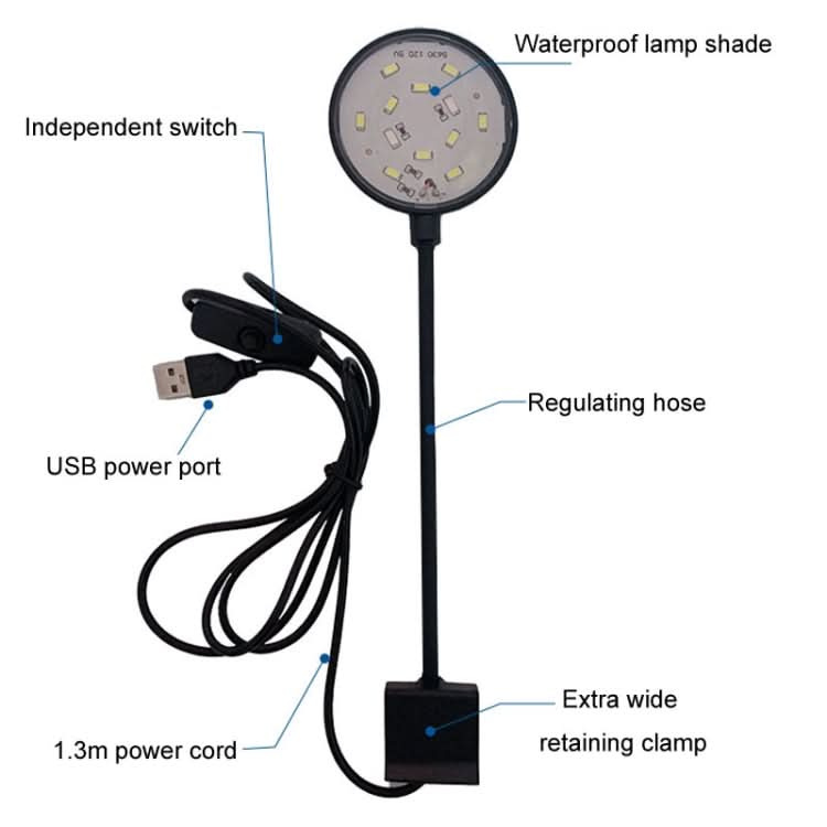 5W Fish Tank LED Clip Light USB Plug Lighting Aquarium Translucent Aquatic Plants Lamp(Black)-Reluova