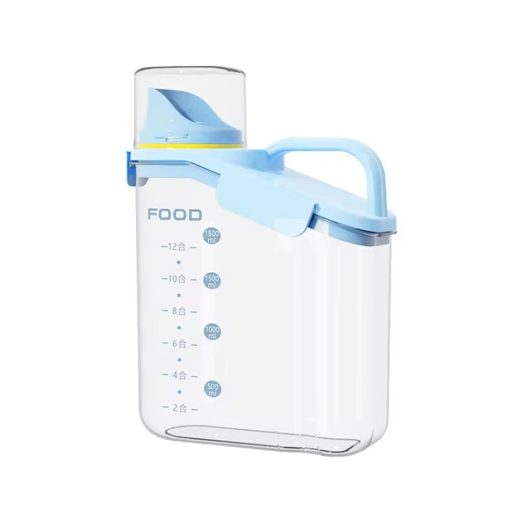 2000ml  Plastic Sealed Grains Container Dry Food Storage Bin with Measuring Cup Pouring Spout(Blue)-Reluova