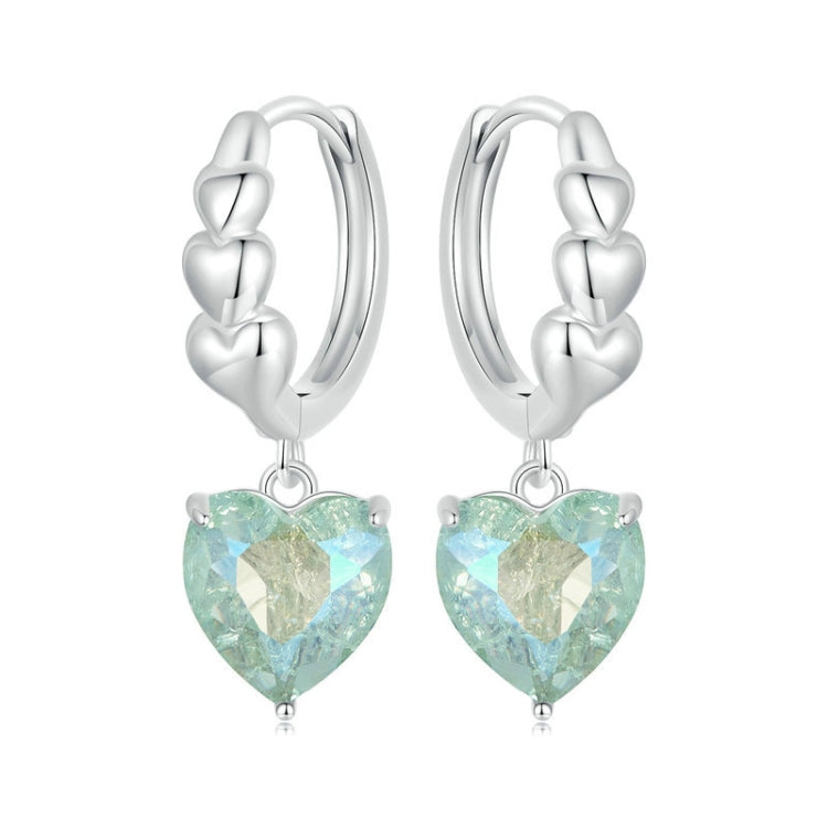 S925 Sterling Silver Blue Green Ice Zirconium Heart Shaped Women Earrings My Store