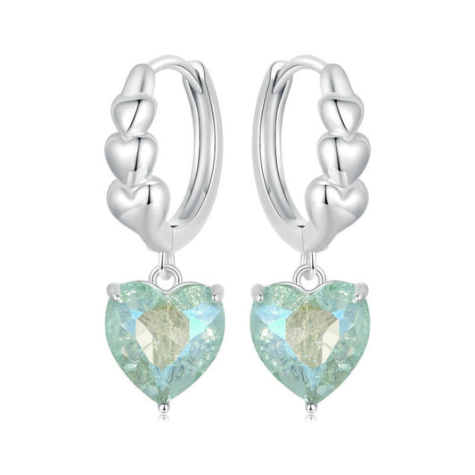 S925 Sterling Silver Blue Green Ice Zirconium Heart Shaped Women Earrings My Store