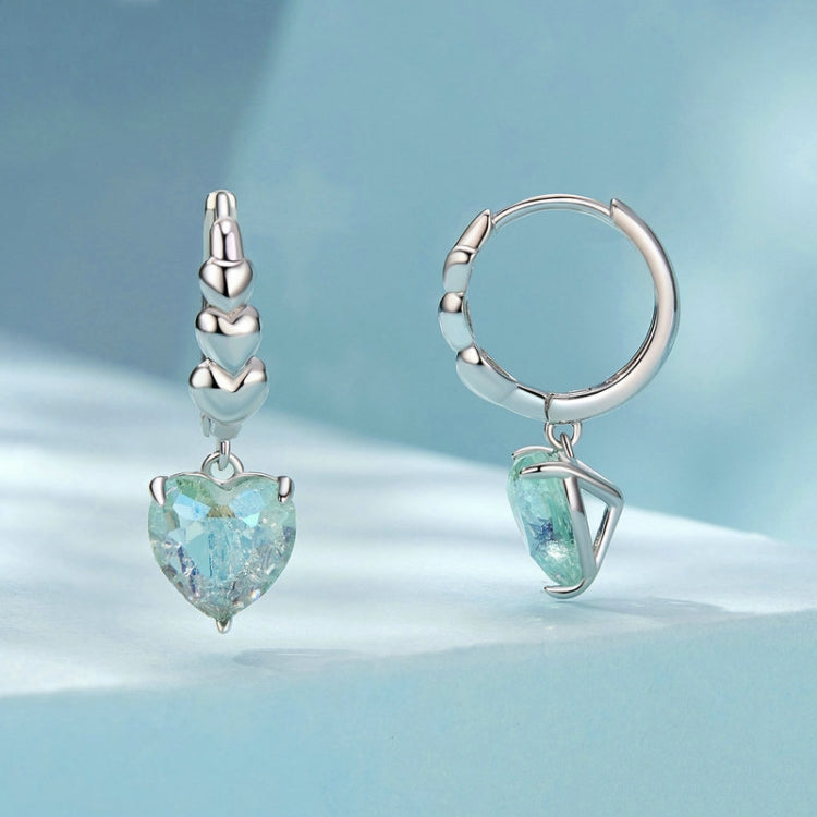 S925 Sterling Silver Blue Green Ice Zirconium Heart Shaped Women Earrings My Store