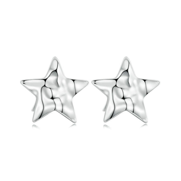 S925 Sterling Silver Pleated Texture Five-pointed Star Women Earrings My Store